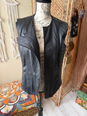 Black Rivet Black Sleeveless Leather Moto Vest with Asymmetrical Zip